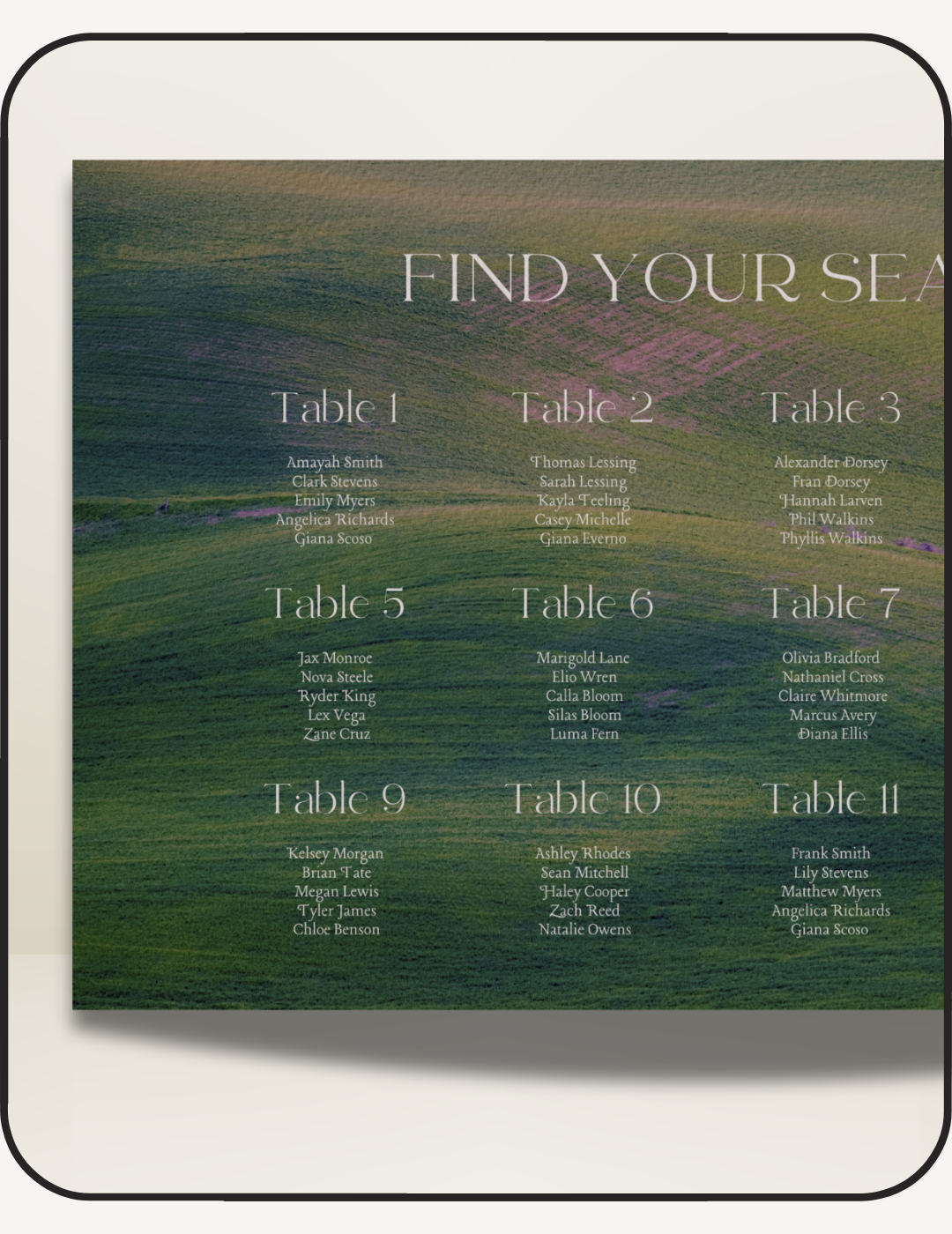 Lush Landscape Wedding Seating Chart