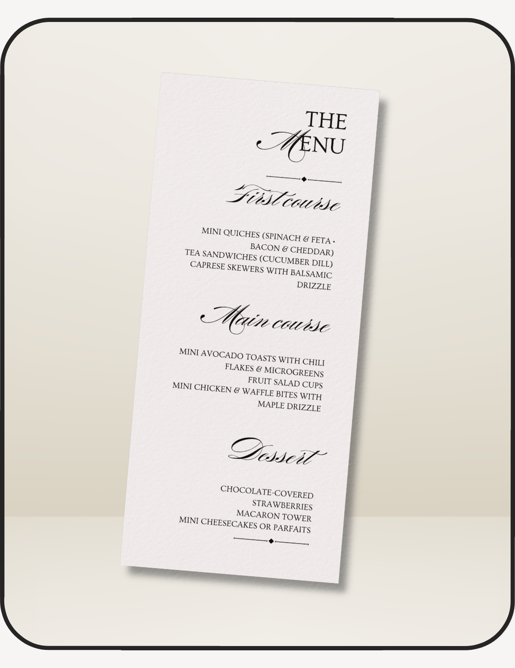 Minimalistic Wedding Menu
