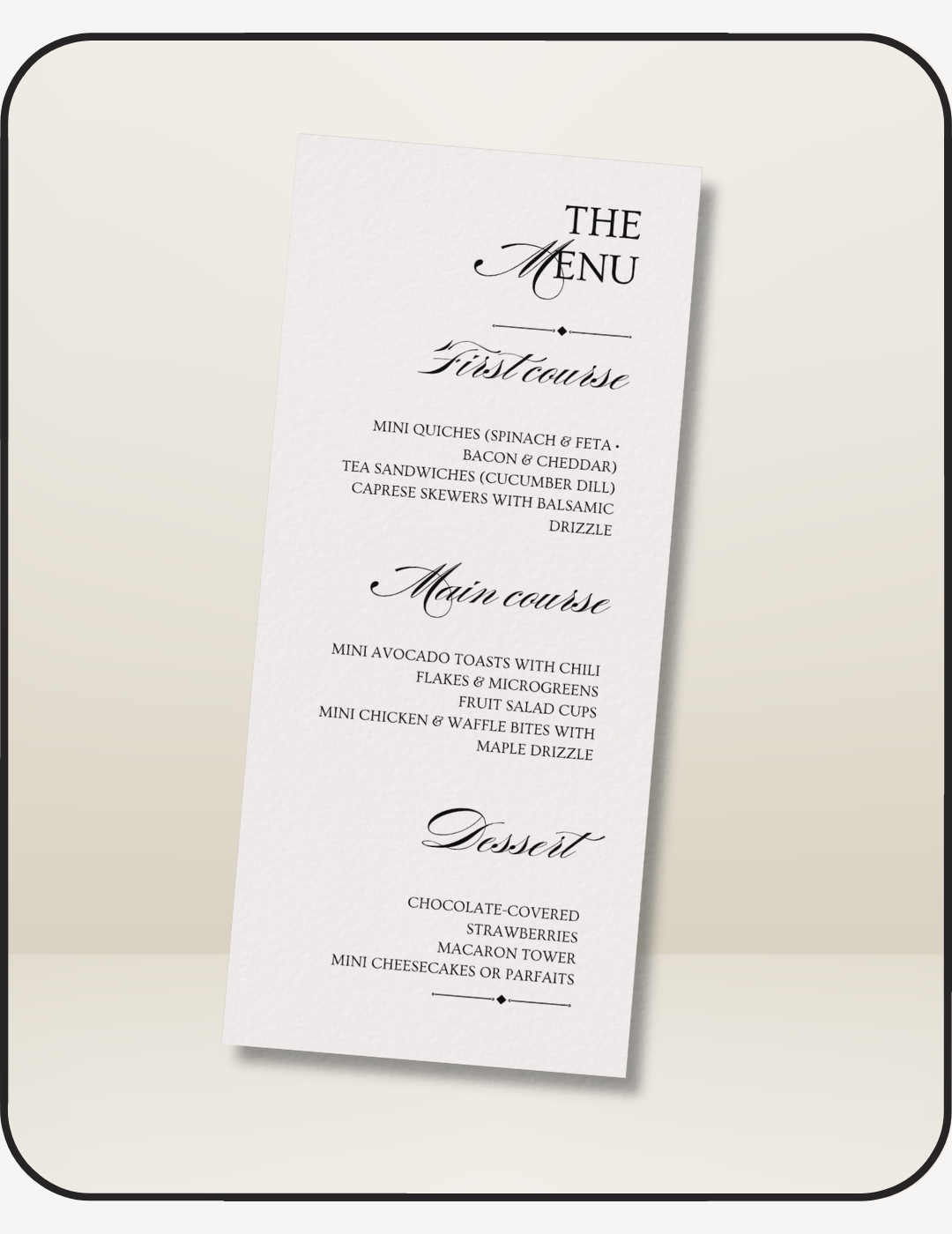 Minimalistic Wedding Menu