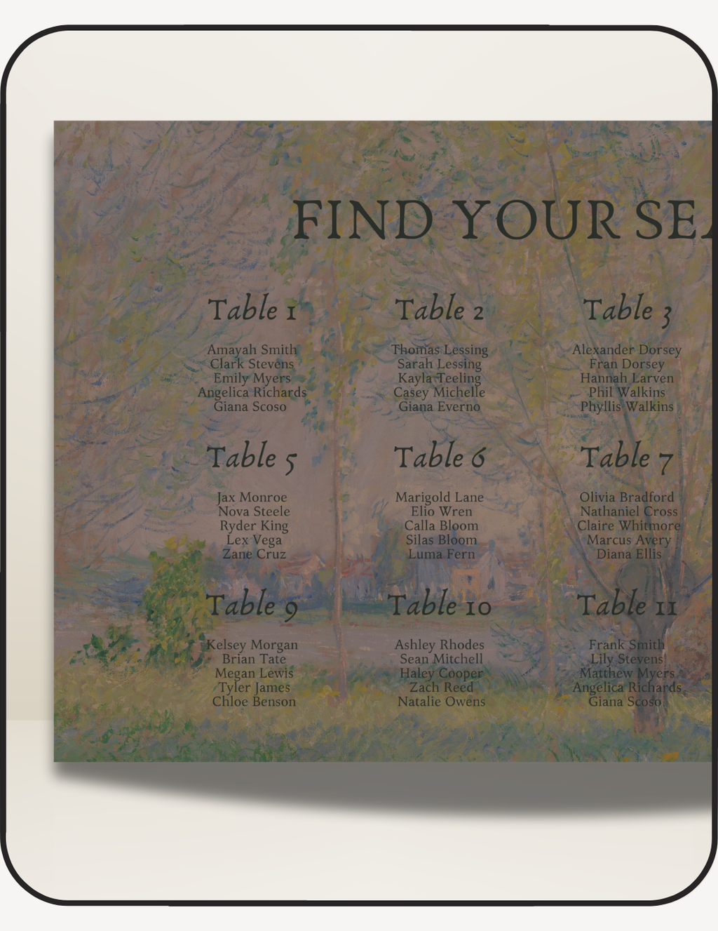 Garden Party Wedding Seating Chart