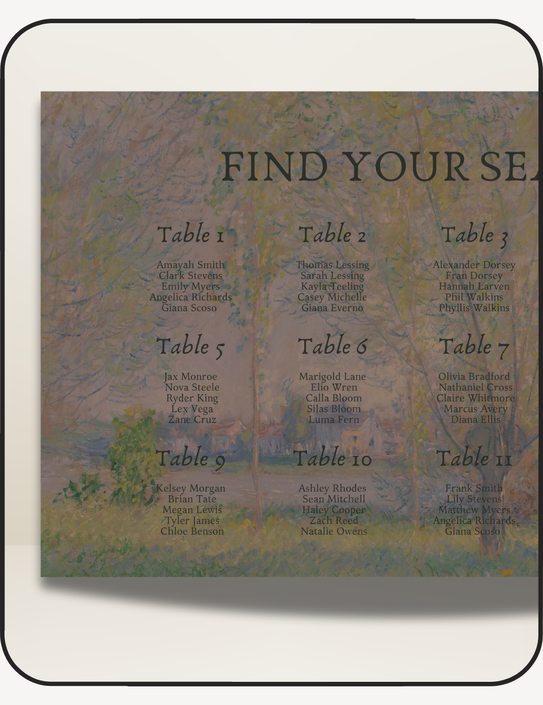 Garden Party Wedding Seating Chart