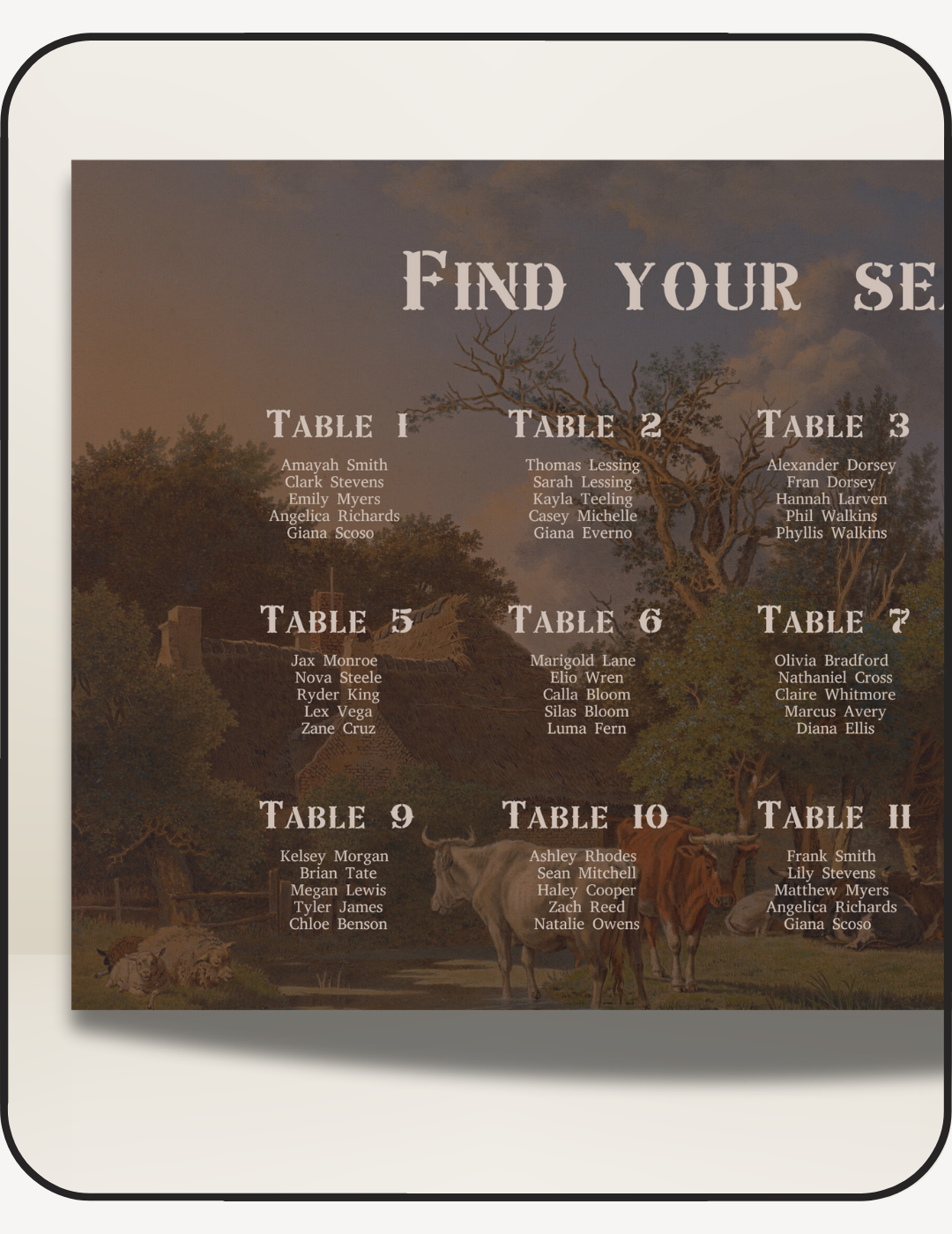 Western Wedding Seating Chart