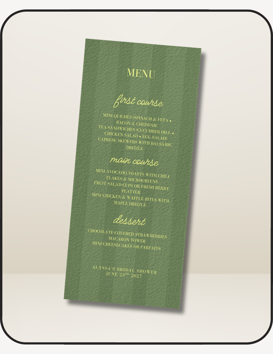 Lush Bridal Shower Menu