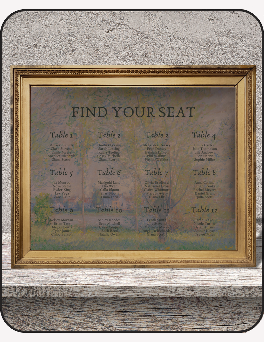 Garden Party Wedding Seating Chart