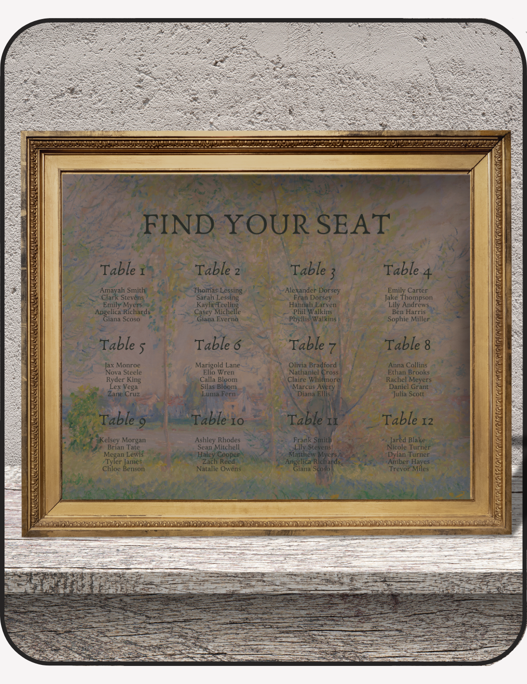 Garden Party Wedding Seating Chart
