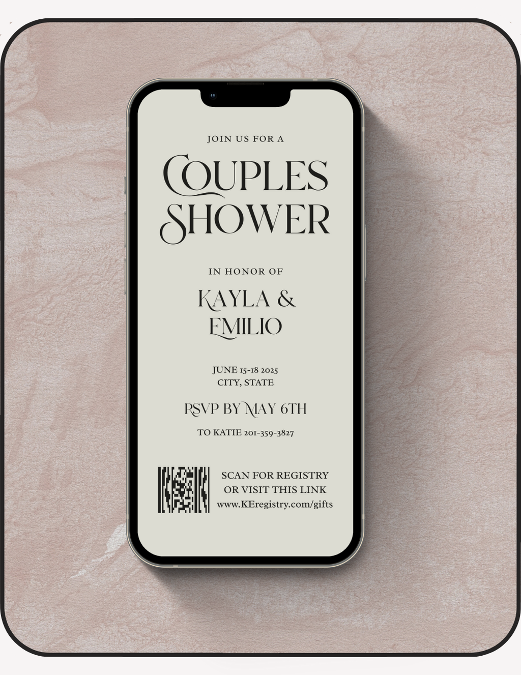 Minimal Co-ed Wedding Shower Mobile Invite