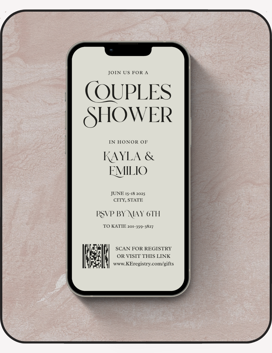 Minimal Co-ed Wedding Shower Mobile Invite