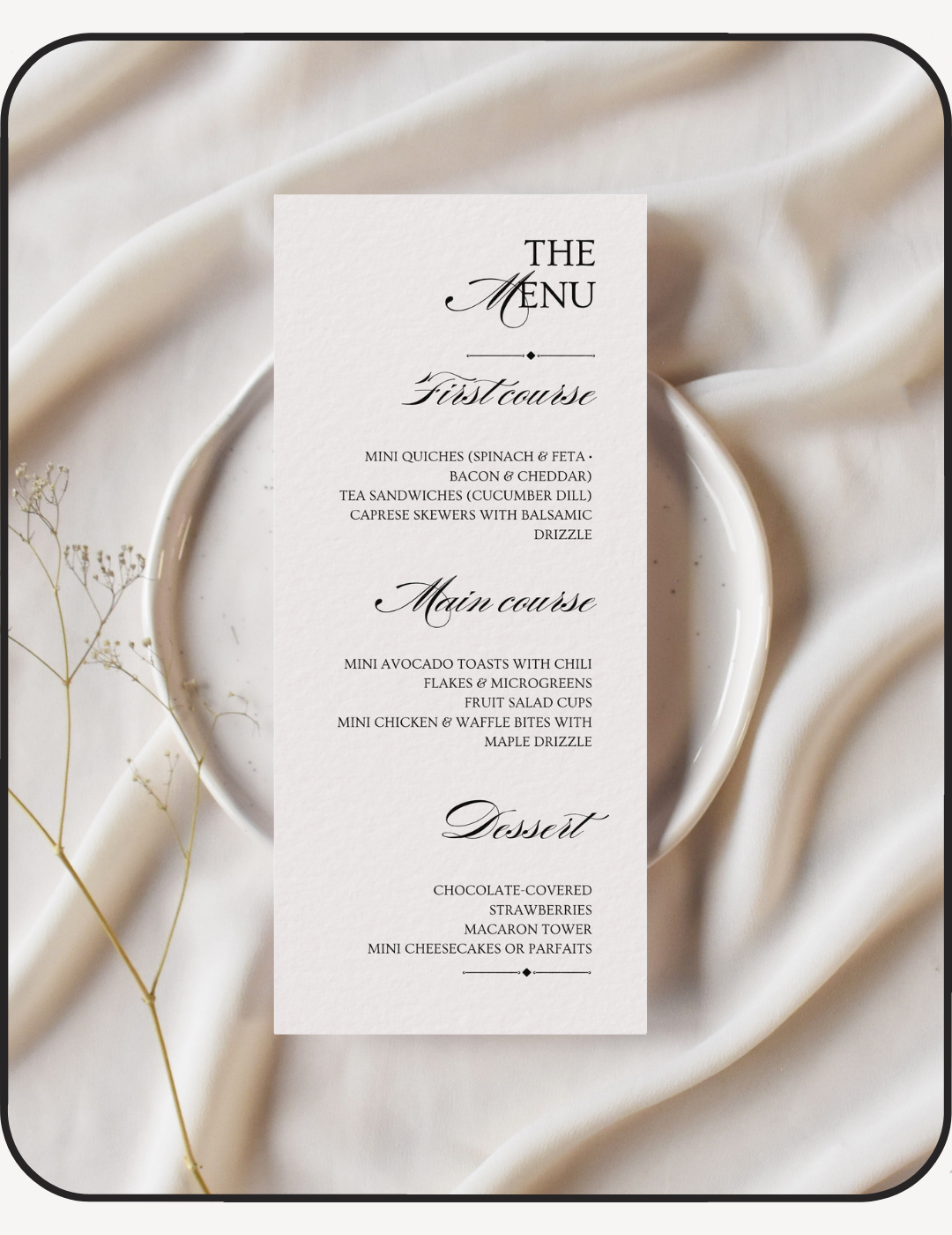 Minimalistic Wedding Menu