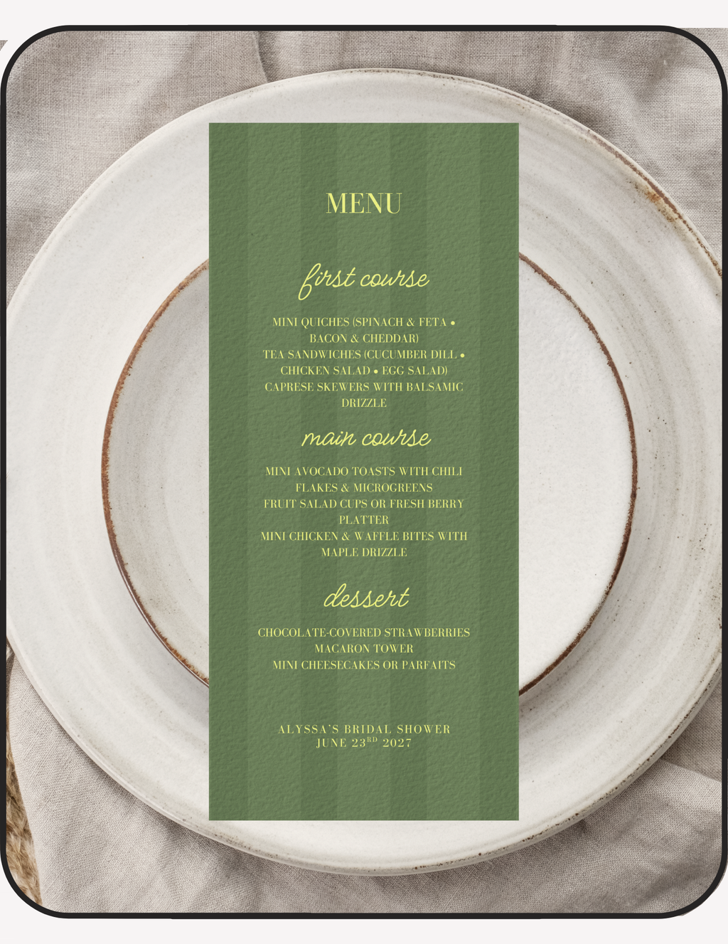 Lush Bridal Shower Menu