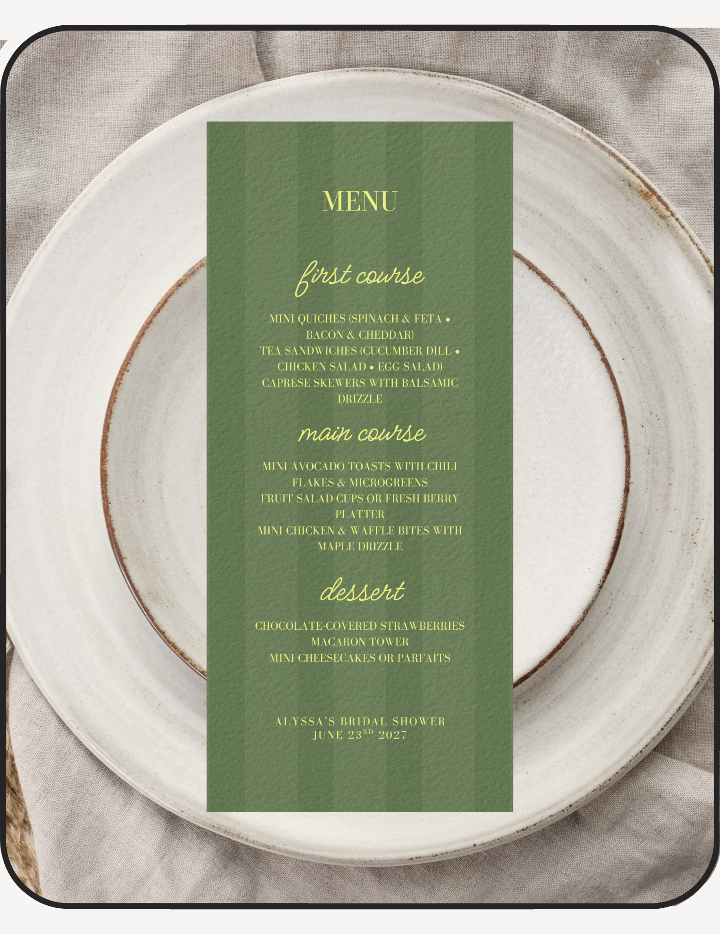 Lush Bridal Shower Menu